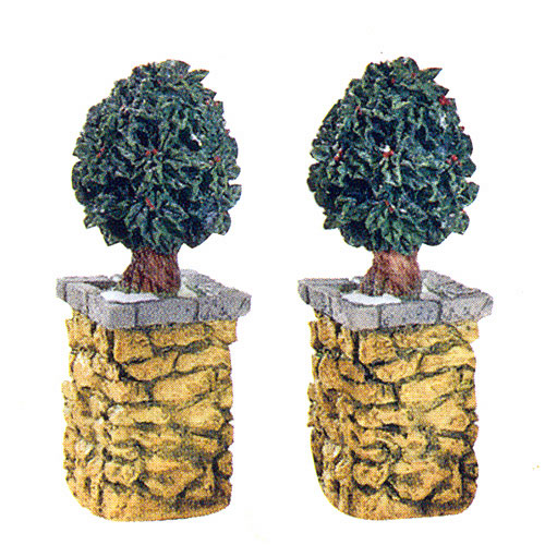 56 Village Accessories “Stone Corner Posts With Holly Tree” New! Dept